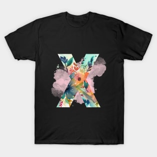 Watercolor Floral ‘X’ , Monogram , Alphabet T-Shirt